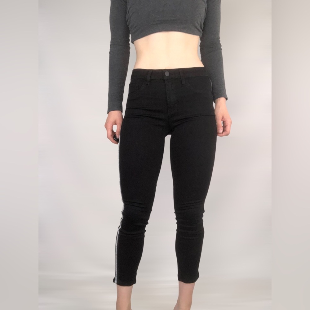 NWT L’AGENCE Margot Skinny Jean in‎ Noir with Silver Stripe